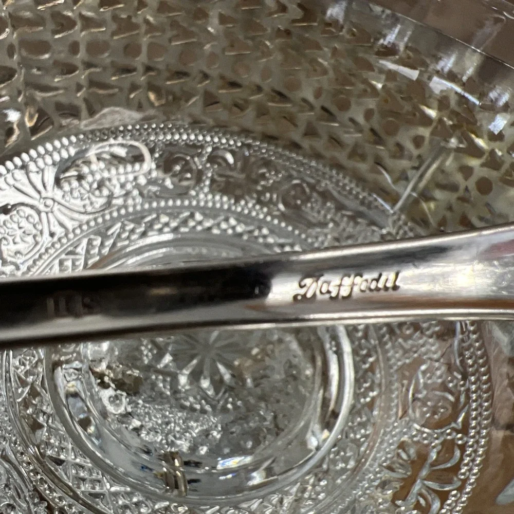 Vintage Glass Relish/Jelly Dish with Stand & 1847‎ Rogers Bros Daffodil Spoon
